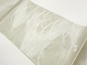  紗 抽象流水に菊・萩・雪芝模様織出し袋帯